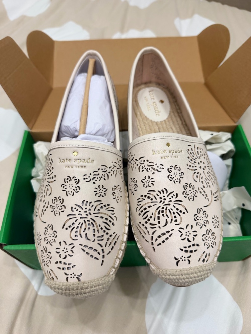 kate spade Cream Laser-Cut Floral Espadrille Flats